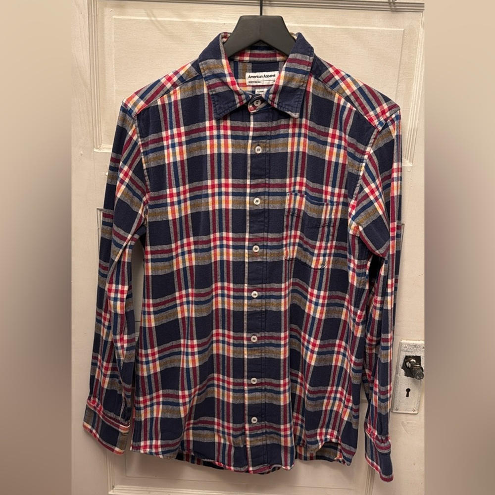 American Apparel Medium Flannel Shirt in Red Blue Yellow Plaid